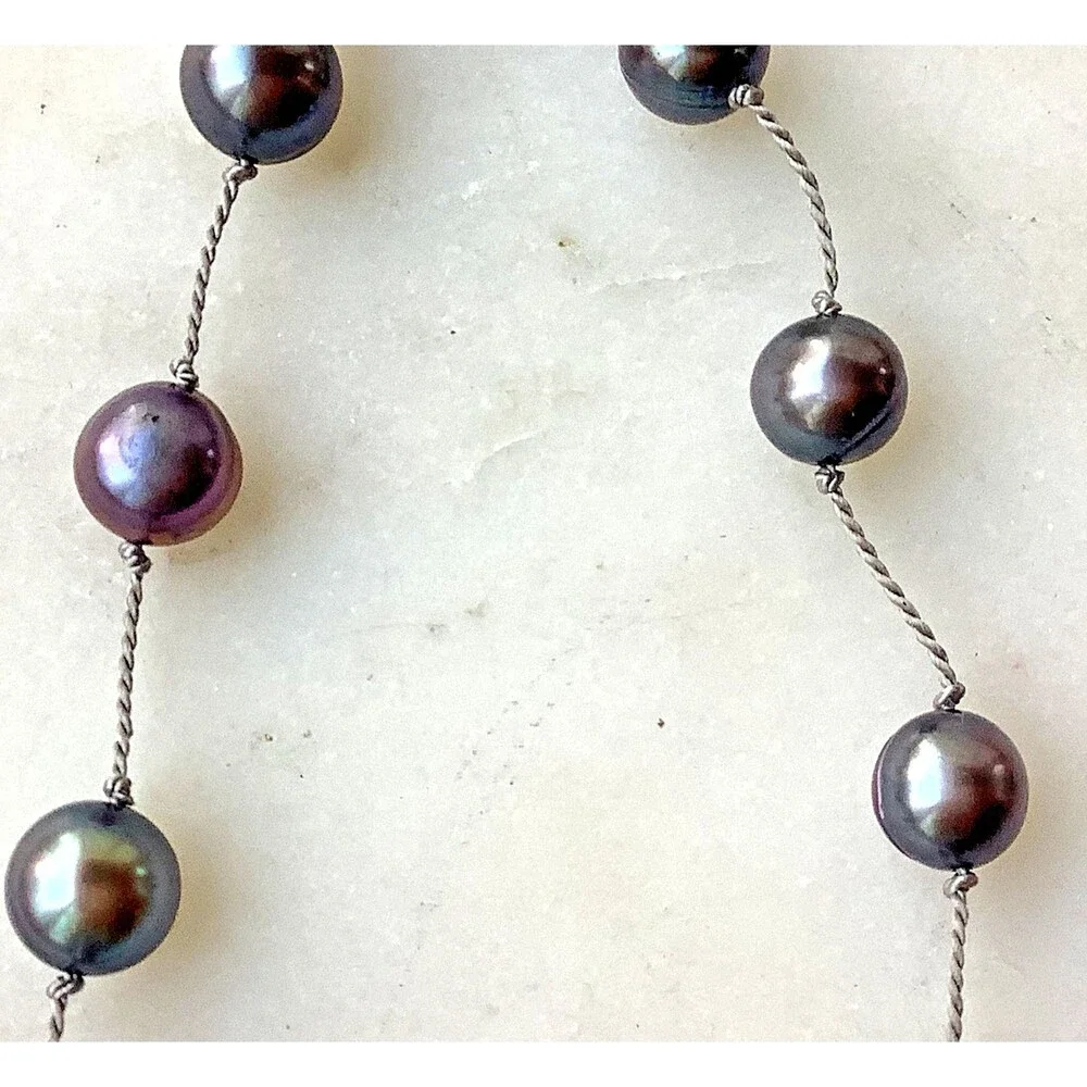 Vintage Peacock Pearls Necklace 6mm-7mm Sterling Silver 15'' Signed